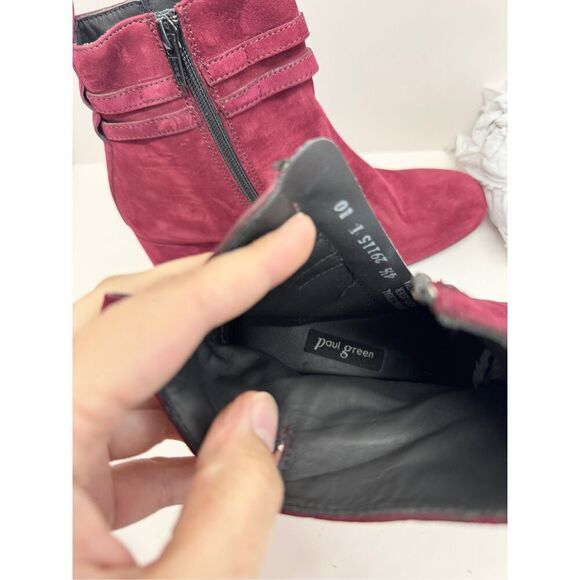 Paul Green Boots Size 7US Burgundy Sydney Italian Leather Block Heel Side Zip - Picture 9 of 10